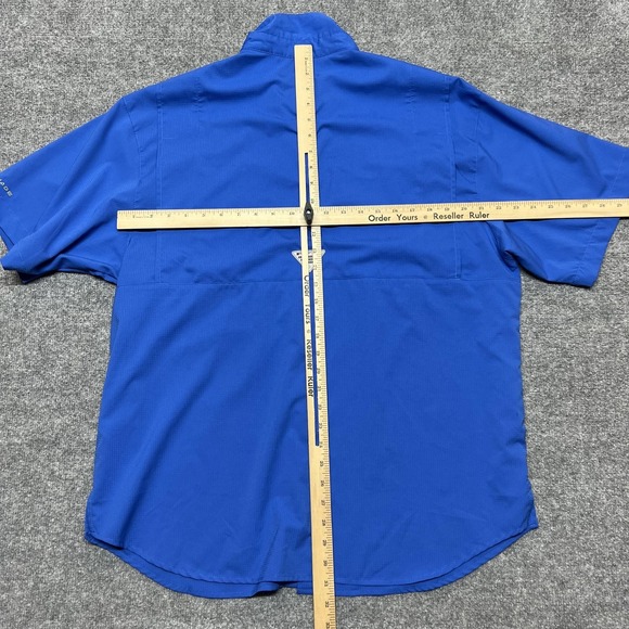 Columbia PFG Omni-Shade Shirt Mens Large Blue Short Sleeve Fishing Button Up - Picture 7 of 9